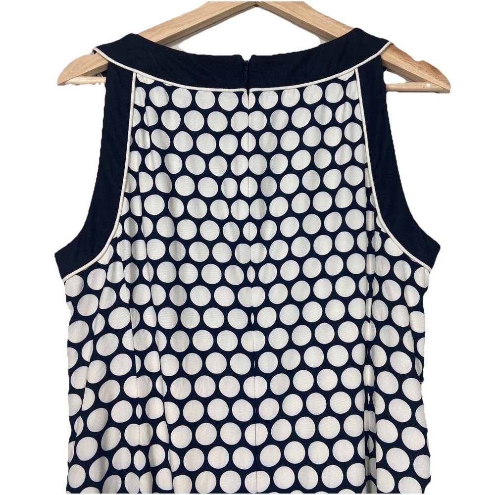 ANN TAYLOR Sz 12 Blue & Cream Polka Dot Silk Sleeveless Knee Length Lined Dress - Picture 5 of 12